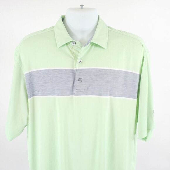 FJ Large Footjoy Lime Green‎ Gray Color Block Polo Shirt Short Sleeve - Picture 1 of 10